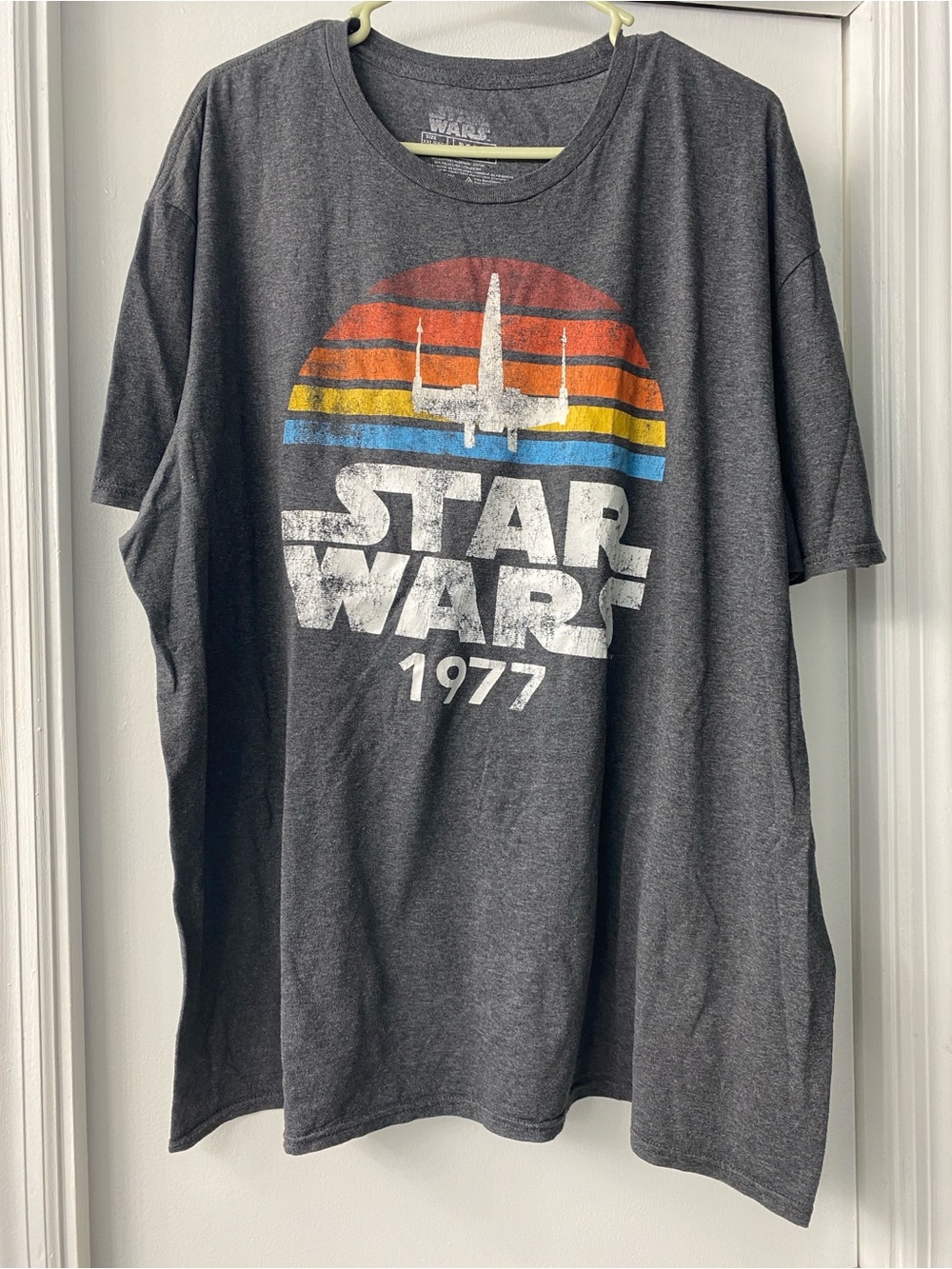 Star Wars Charcoal Graphic Tee with Retro Sunset X-Wing